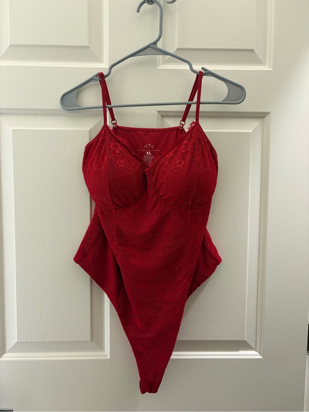 Klassy Network Red Lace Bodysuit with Adjustable Straps